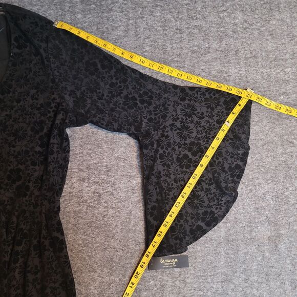 La Vanya Top Womens 3X Black Floral Mesh Babydoll Dark Fairy Bell Sleeve NEW - Picture 6 of 9